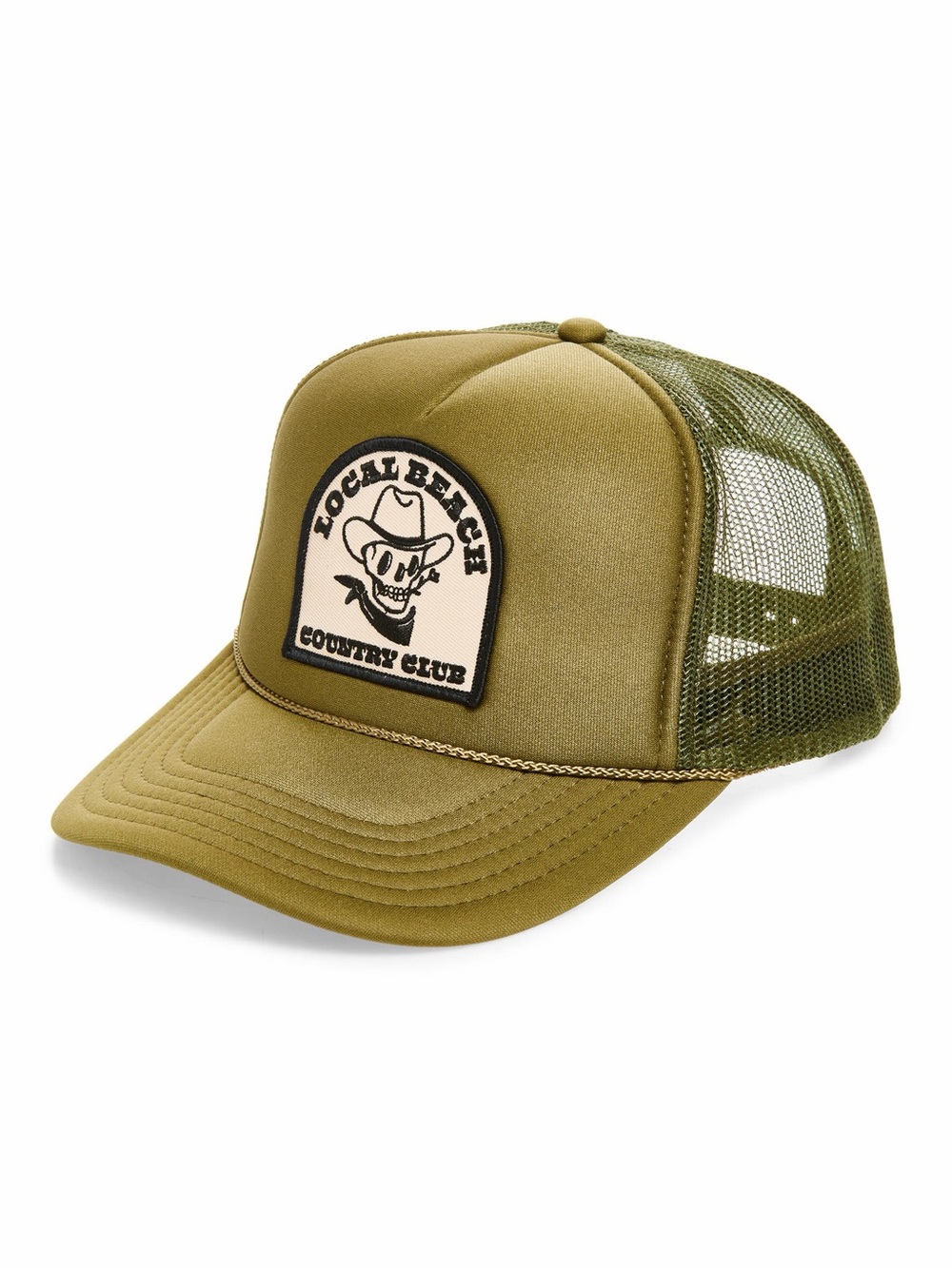 Olive Green Trucker Cap with Patch and Rope Trim. NWT.